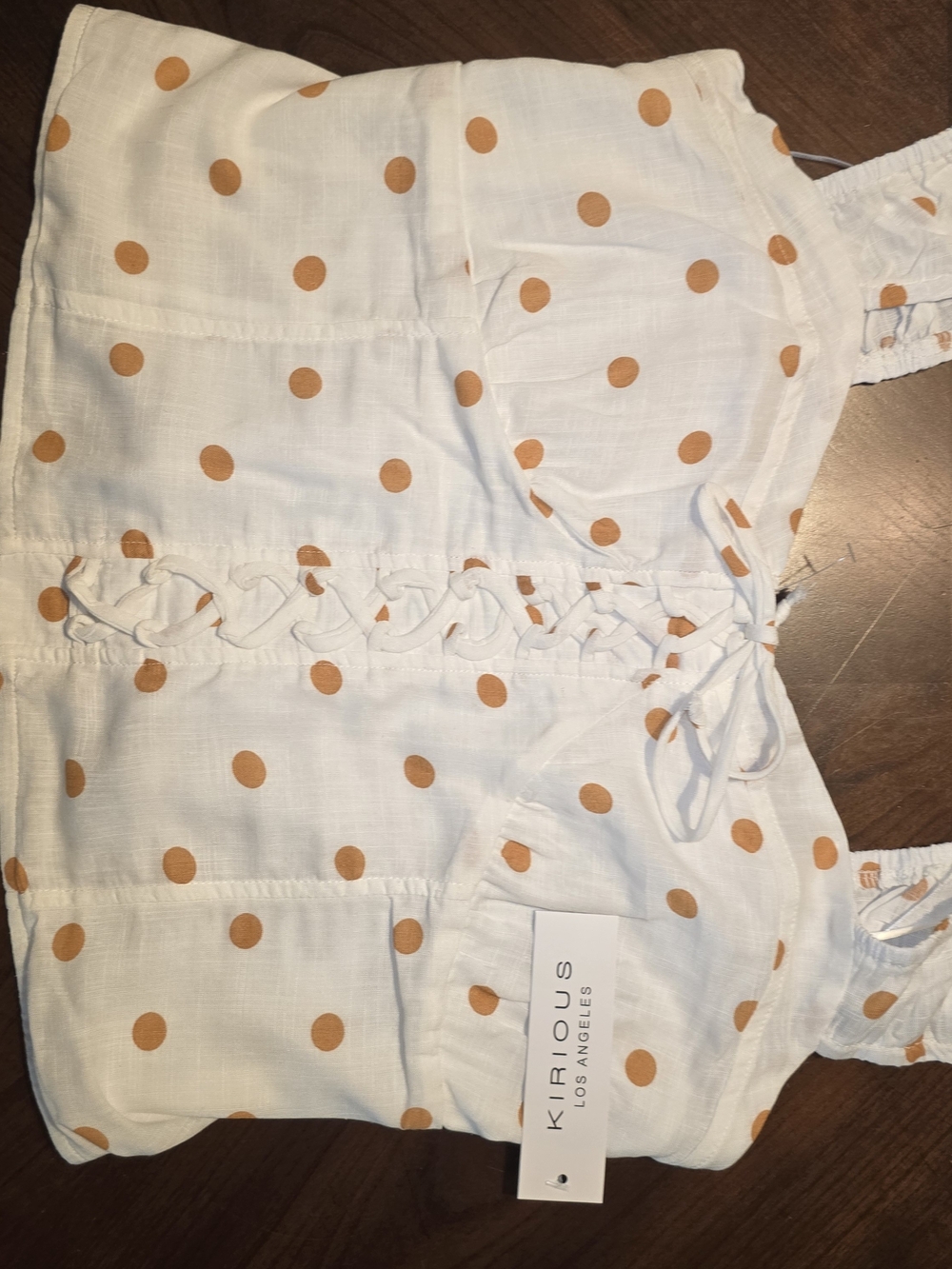 Kirious Los Angeles White Polka Dot Crop Top in Tan